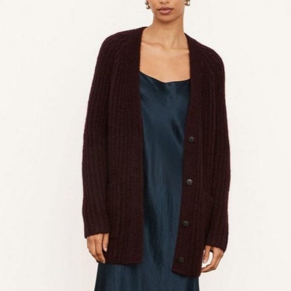 NWT VINCE Rib Alpaca & Wool Cardigan in Plum Wine - Picture 1 of 16